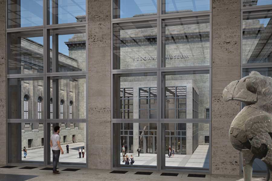 Pergamonmuseum Berlin Fenster mit grau eloxierten Aluminiumprofilen - Eloxal GRANODAL®